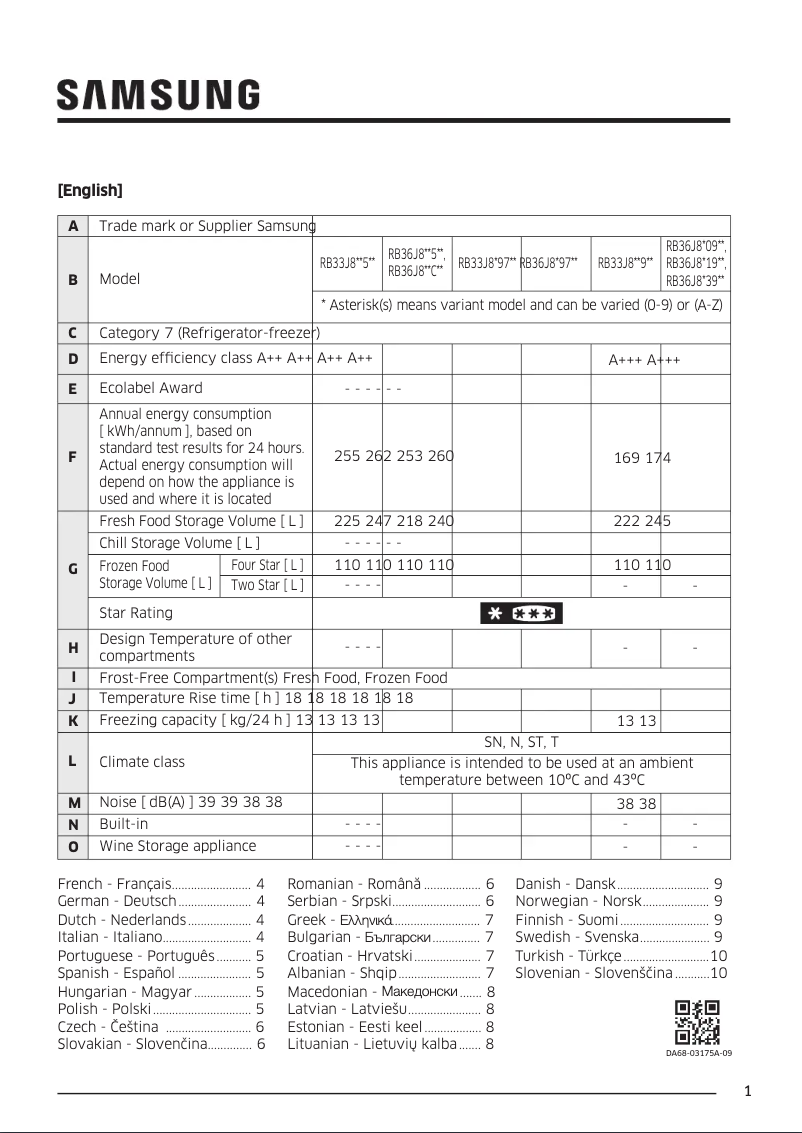 Page n°1 - Fiche technique Samsung RL36J8799S4
