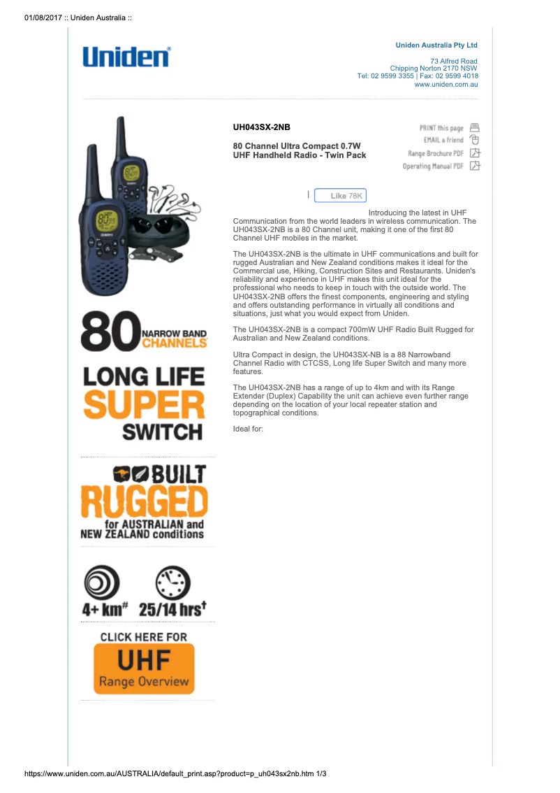 Image de la première page du manuel de l'appareil UH043SX-2NB