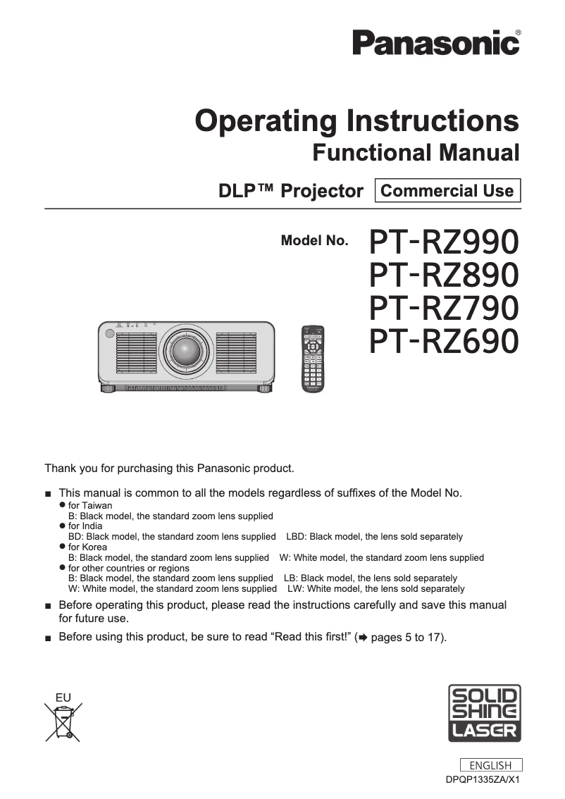 Page n°1 - Manuel utilisateur Panasonic PT-RZ790