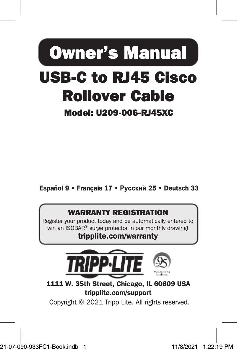 Page 1 de la notice Manuel utilisateur Tripp Lite U209-006-RJ45XC