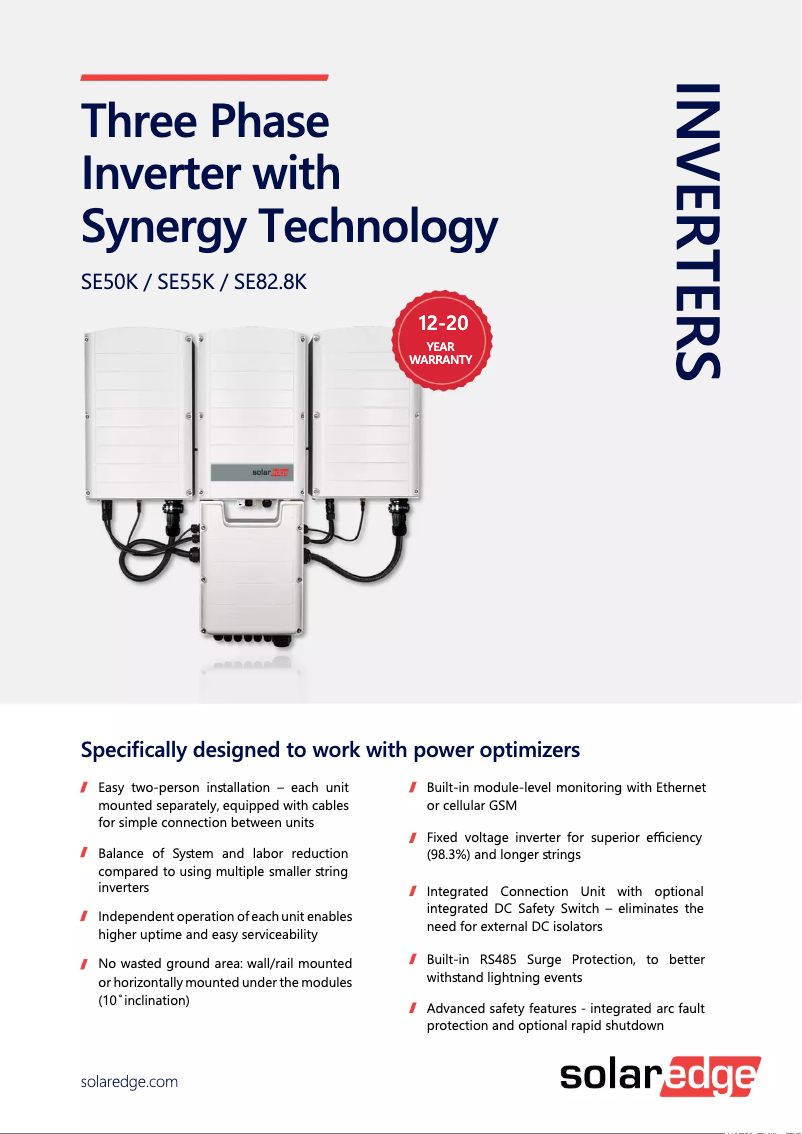 Page 1 de la notice Fiche technique SolarEdge SE50K-RW00IBNM4