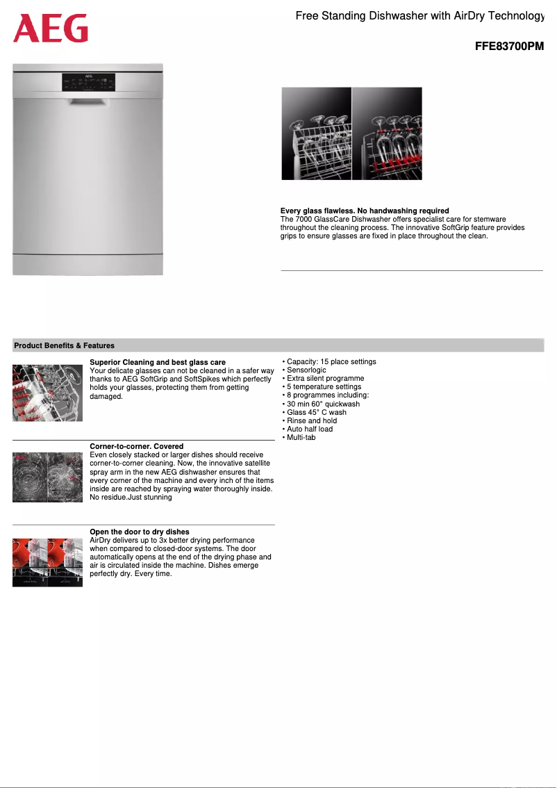 Página 1 del manual Ficha técnica AEG FFE83700PM