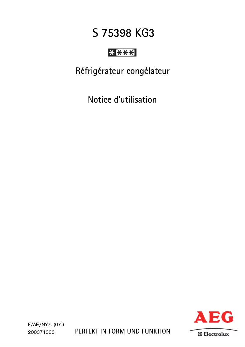 Page n°1 - Manuel utilisateur AEG S 75398 KG3