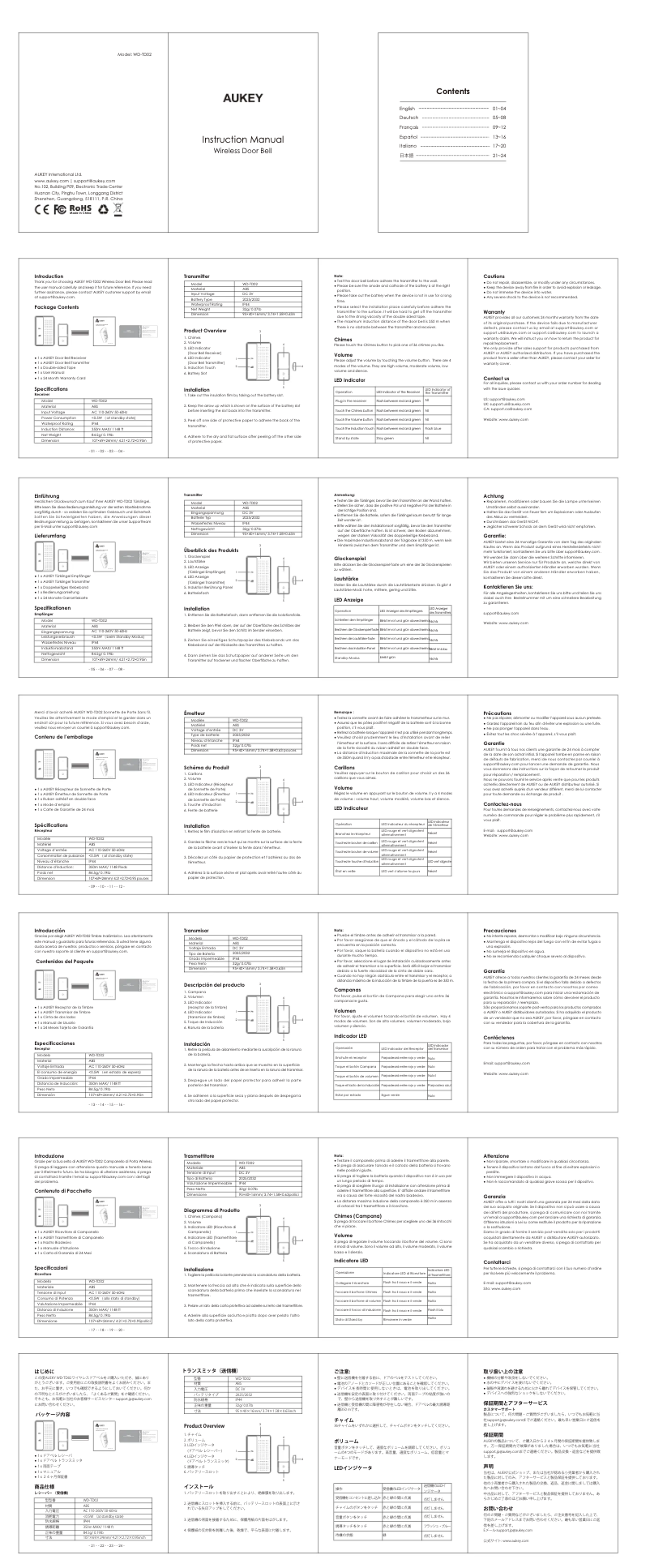 Page 1 de la notice Manuel utilisateur Aukey WD-TD02