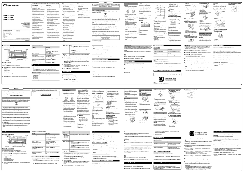 Page n°1 - Guide de démarrage rapide Pioneer DEH-S310BT