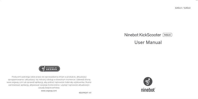 Page 1 de la notice Manuel utilisateur Segway Ninebot KickScooter MAX G30LE