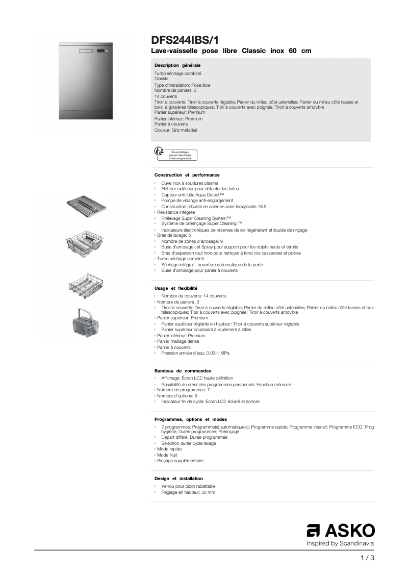 Image de la première page du manuel de l'appareil DFS244IBS1