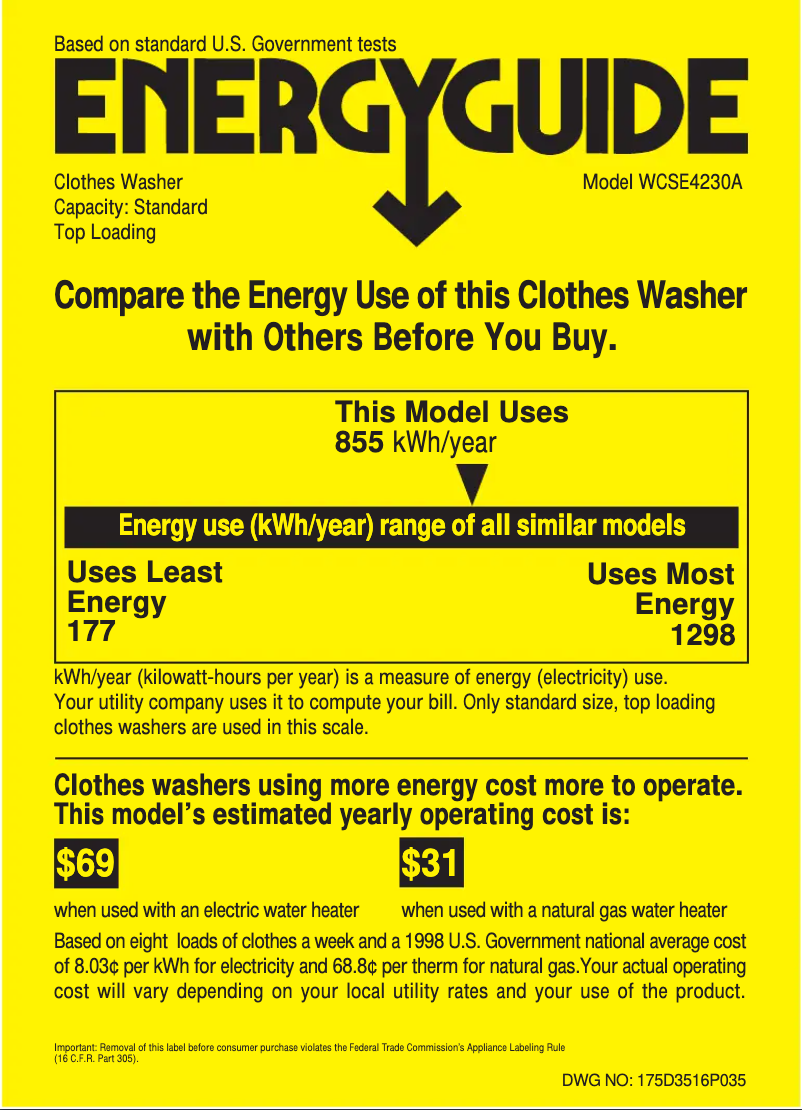 Image de la première page du manuel de l'appareil WCSE4230AWW