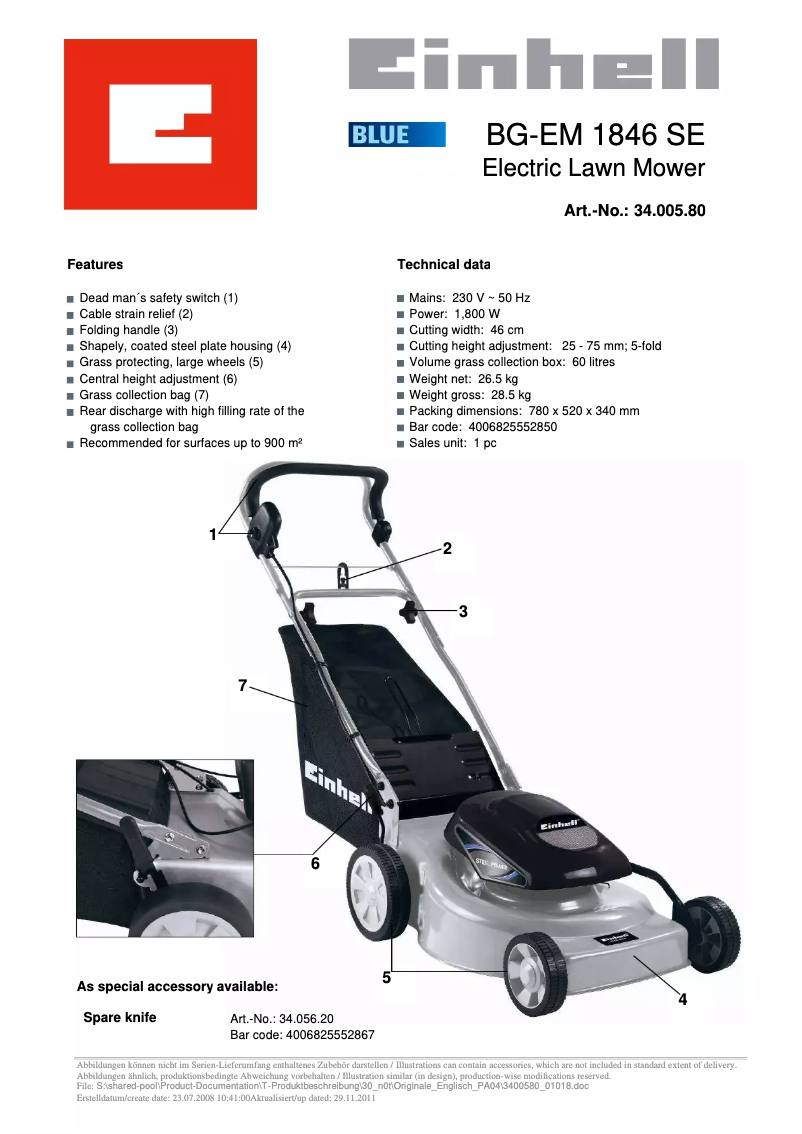 Image de la première page du manuel de l'appareil BG-EM 1846 SE