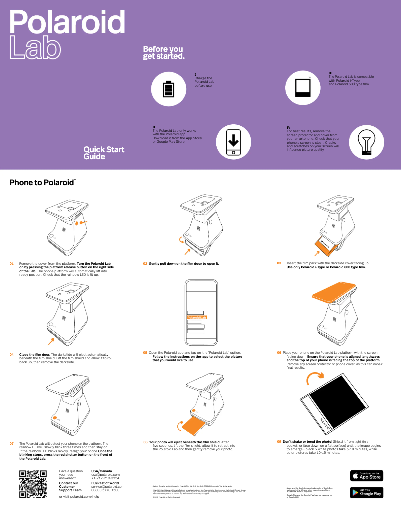 Page 1 de la notice Guide de démarrage rapide Polaroid Lab