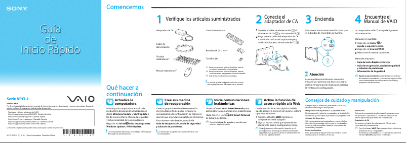 Page n°1 - Guide d'installation Sony Vaio VPCL214FX
