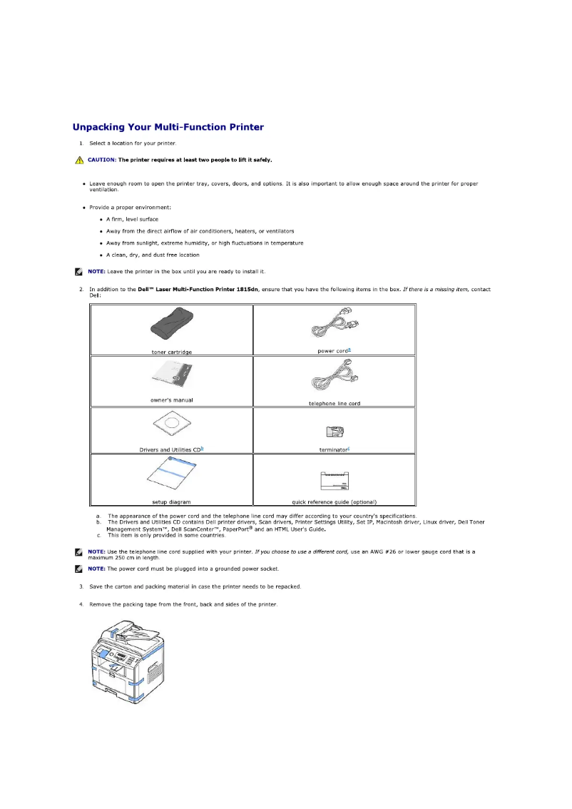 Image de la première page du manuel de l'appareil 1815dn
