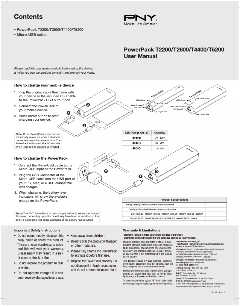 Page 1 de la notice Manuel utilisateur PNY PowerPack T5200