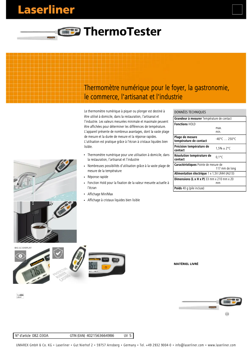 Image de la première page du manuel de l'appareil ThermoTester