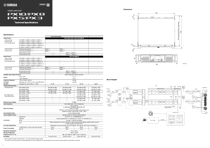 Page 1 de la notice Fiche technique Yamaha PX3