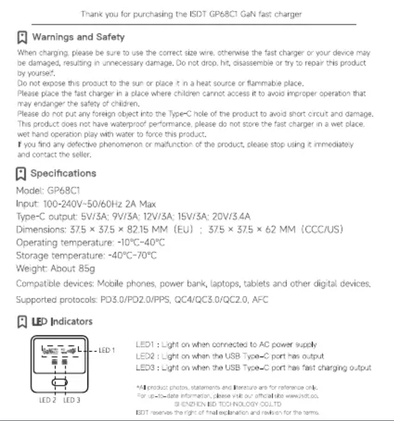 Page 1 de la notice Manuel utilisateur ISDT GP68C1