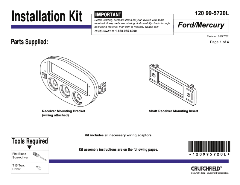Page n°1 - Manuel utilisateur Metra 99-5720L