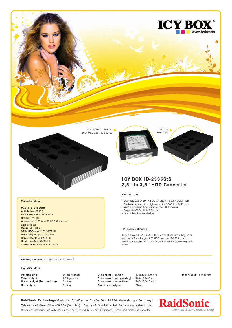 Page 1 de la notice Fiche technique Icy Box IB-2535StS