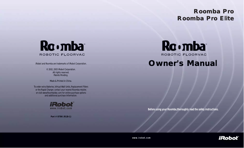 Page 1 de la notice Manuel utilisateur iRobot Roomba Pro