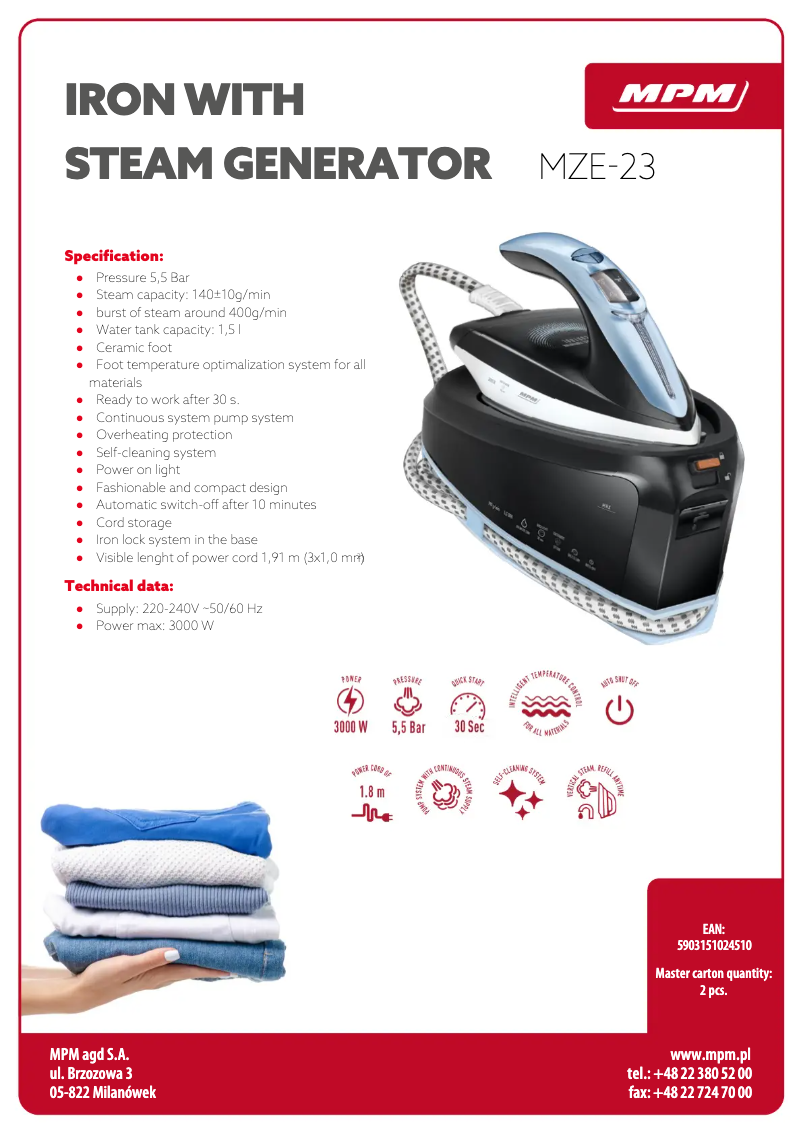 Page 1 de la notice Fiche technique MPM MZE-23