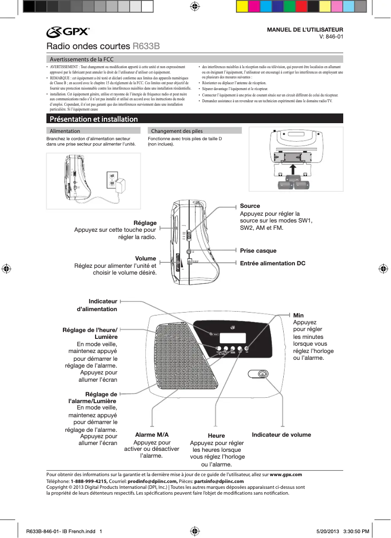 Page 1 de la notice Manuel utilisateur GPX R633B