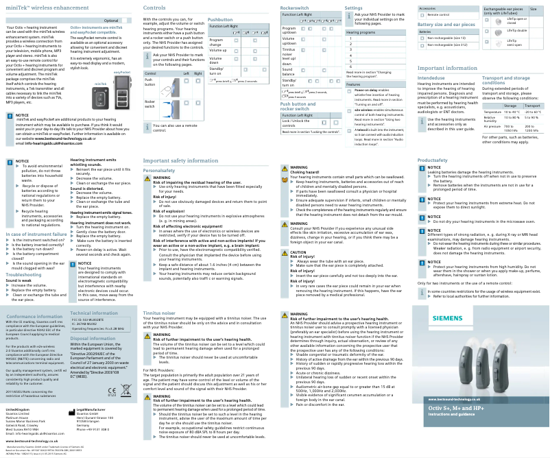 Image de la première page du manuel de l'appareil Octiv S+