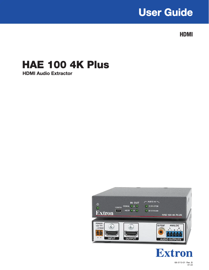 Page 1 de la notice Manuel utilisateur Extron HAE 100 4K Plus