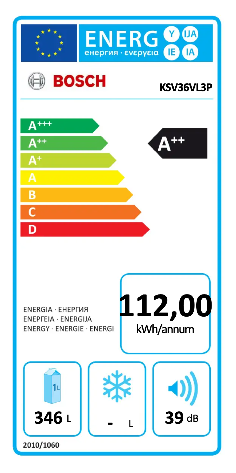 Page n°1 - Label énergétique Bosch KSV36VL3P