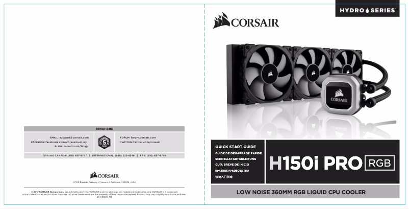 Page 1 de la notice Mode d'emploi Corsair Hydro H150i Pro RGB
