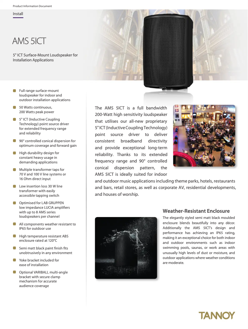 Page 1 de la notice Fiche technique Tannoy AMS 5ICT