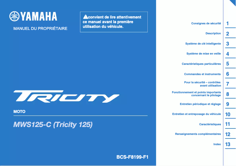 Image de la première page du manuel de l'appareil Tricity 125 (2023)