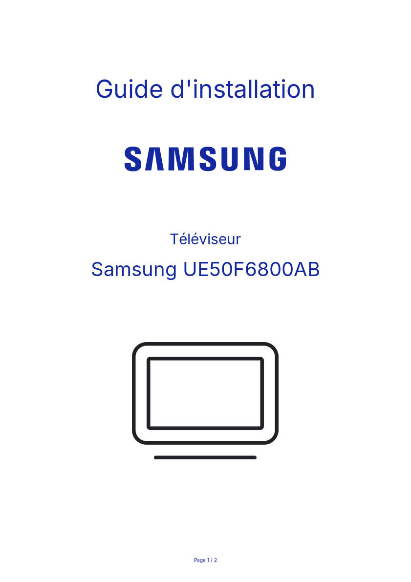 Page n°1 - Guide d'installation Samsung UE50F6800AB