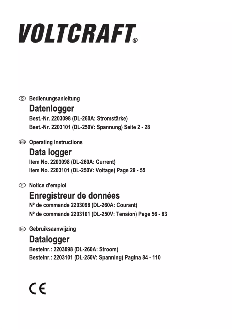 Page 1 de la notice Manuel utilisateur Voltcraft DL-250V