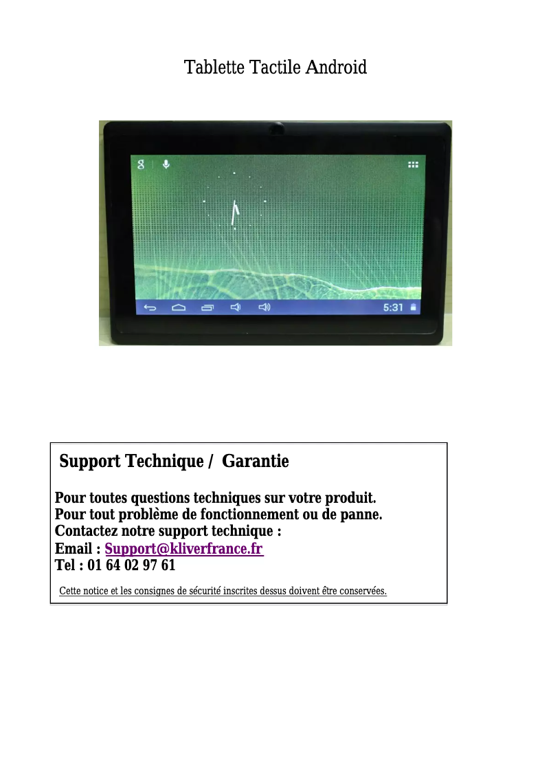 Page n°1 - Manuel utilisateur Kliver Klipad 7