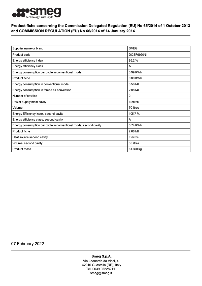 Page 1 de la notice Brochure Smeg DOSF6920N1