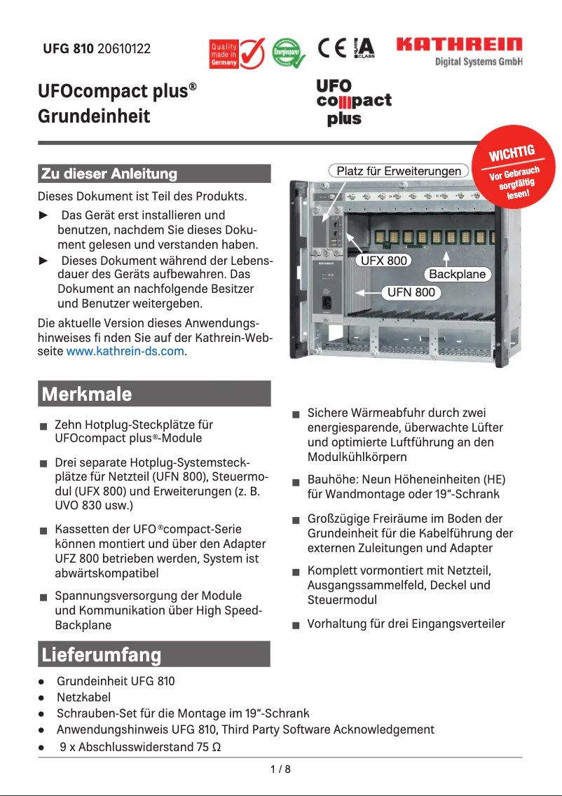 Image de la première page du manuel de l'appareil UFG 810