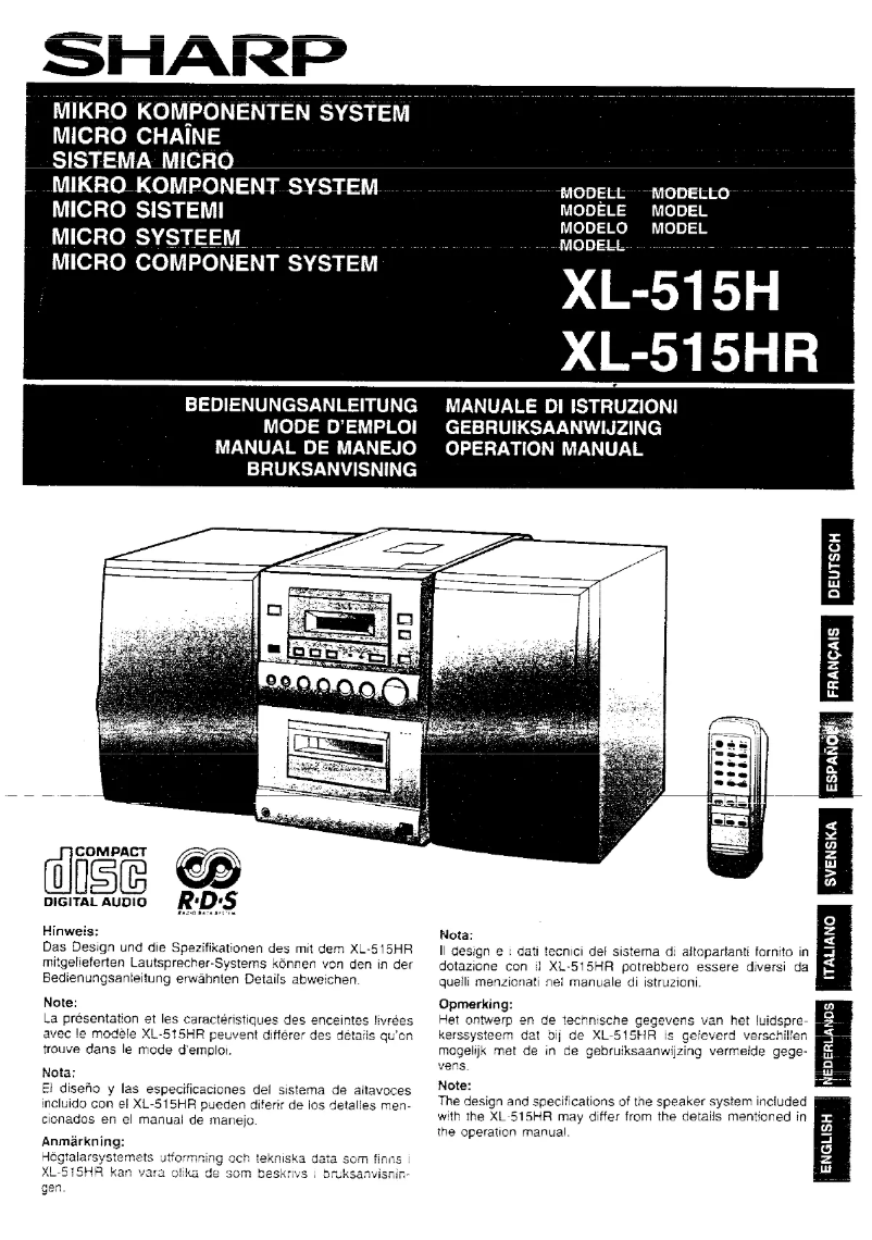 Page 1 of the manual User Manual Sharp XL-515H