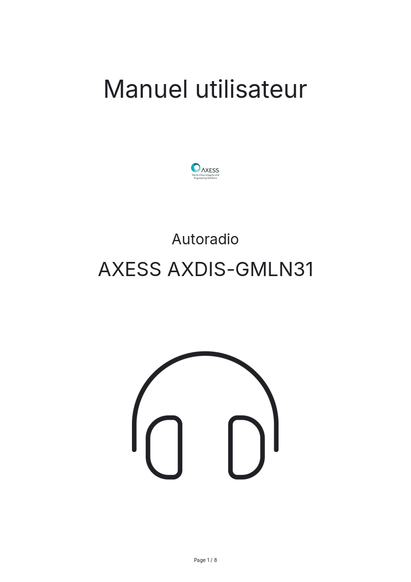 Page n°1 - Manuel utilisateur AXESS AXDIS-GMLN31