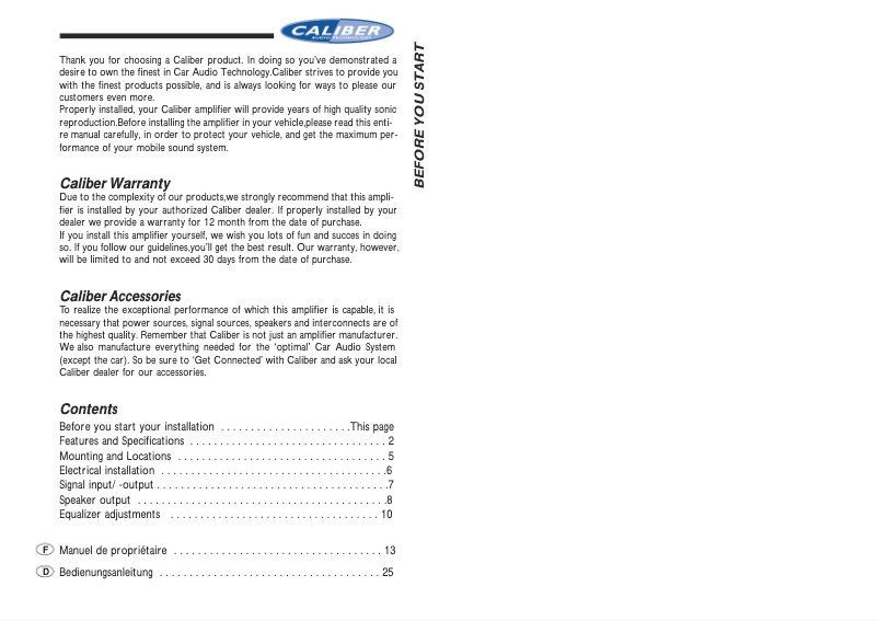 Page 1 de la notice Manuel utilisateur Caliber CA 470 Pro