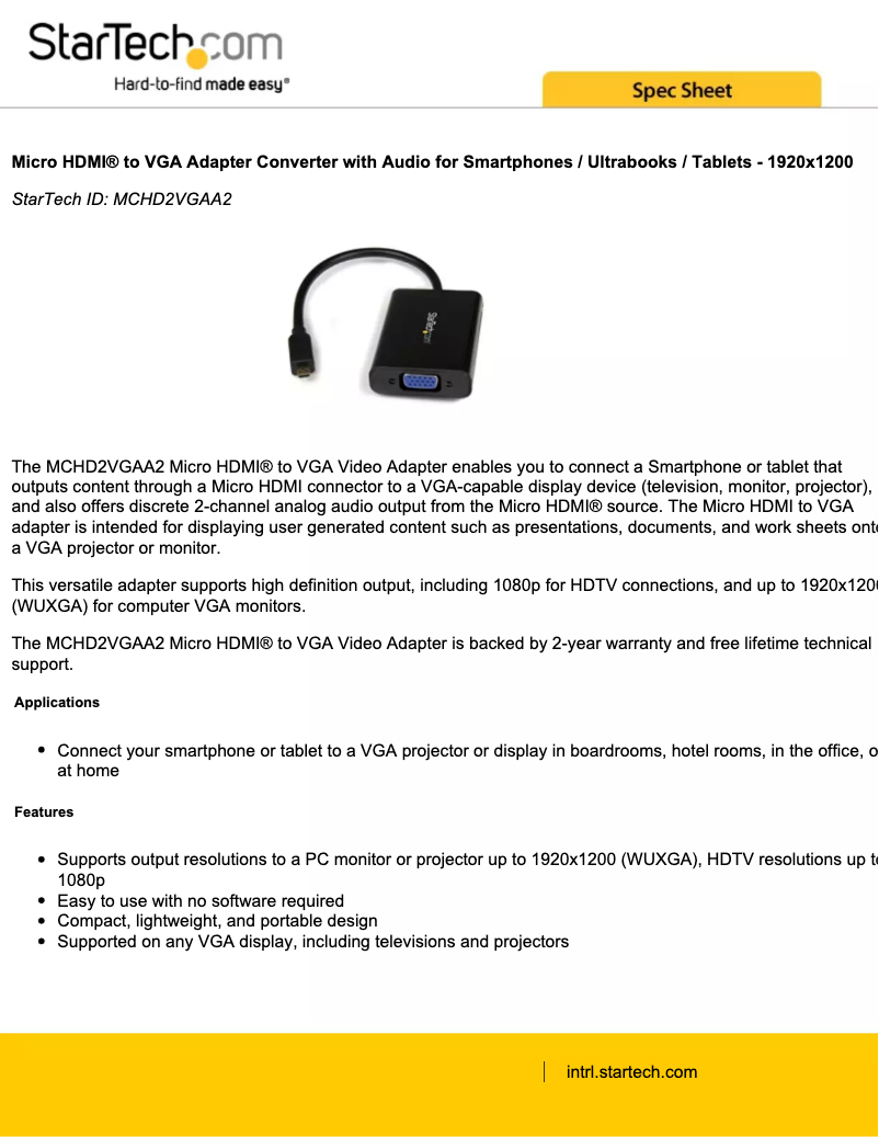 Page n°1 - Brochure StarTech.com HD2VGAA2