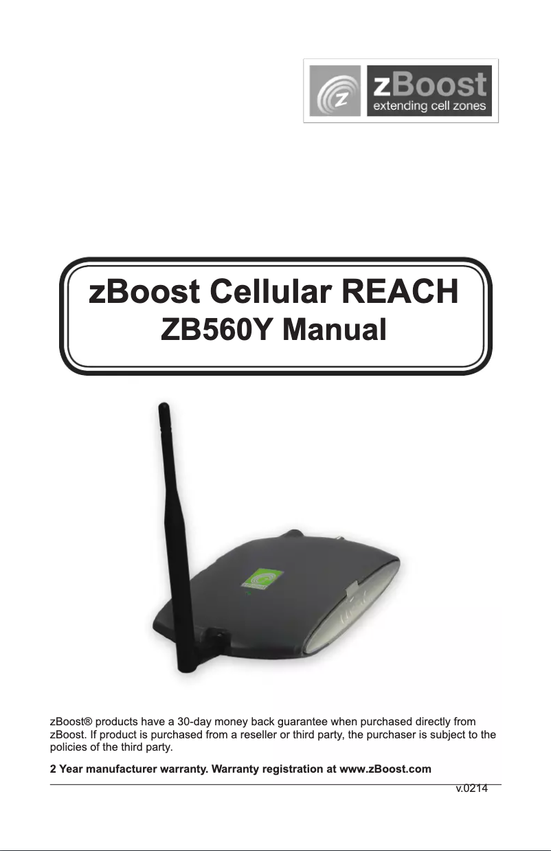 Page 1 de la notice Manuel utilisateur zBoost Cellular Reach ZB560Y