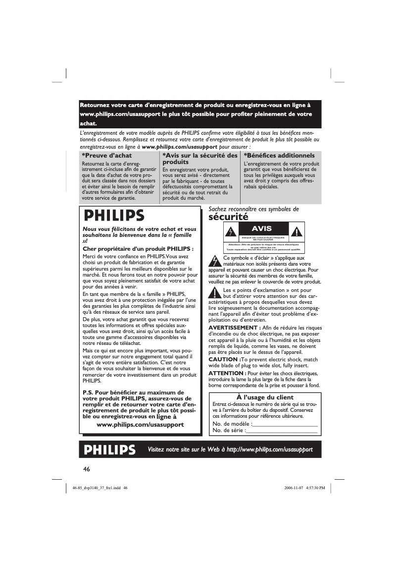 Image de la première page du manuel de l'appareil DVP3140