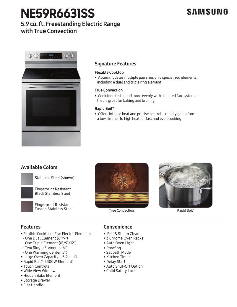 Page 1 de la notice Fiche technique Samsung NE59R6631SS/AA