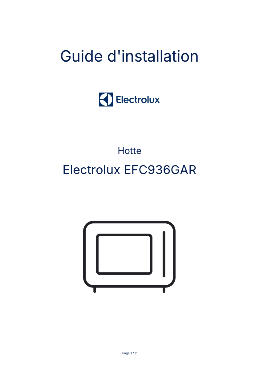 Page n°1 - Guide d'installation Electrolux EFC936GAR