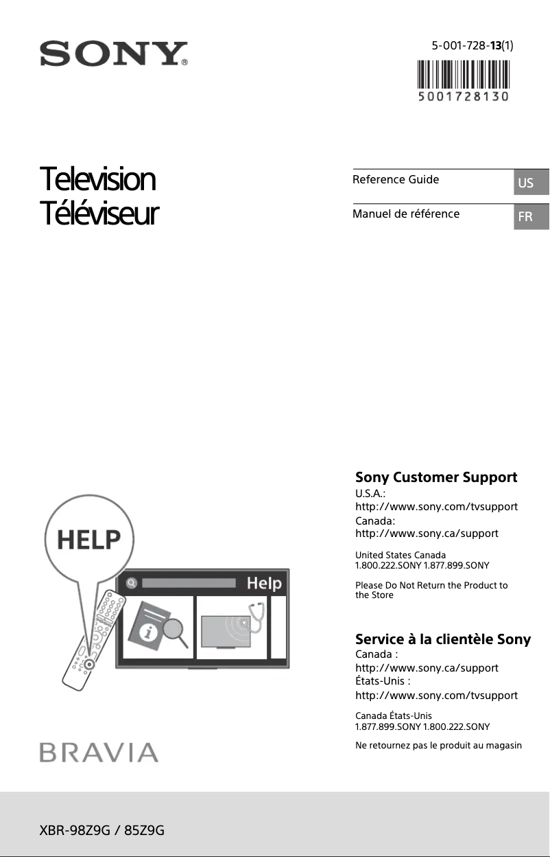 Page 1 de la notice Manuel utilisateur Sony Bravia XBR-85Z9G