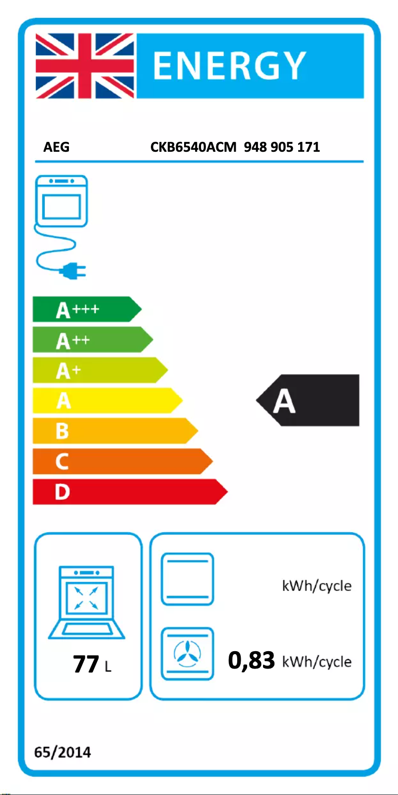 Page 1 de la notice Label énergétique AEG CKB6540ACM