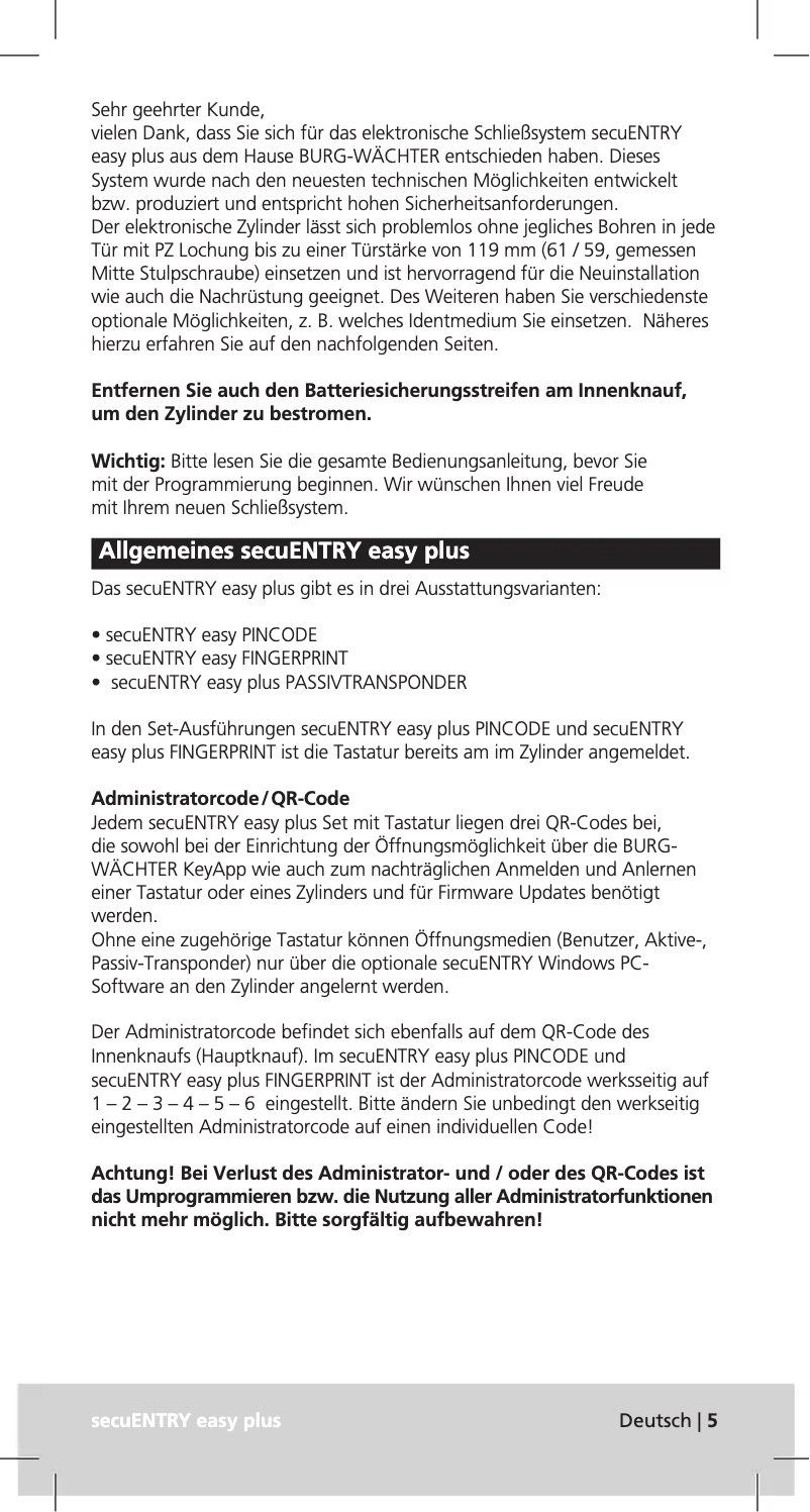 Page n°1 - Manuel utilisateur Burg Wächter secuENTRY easy plus 5652