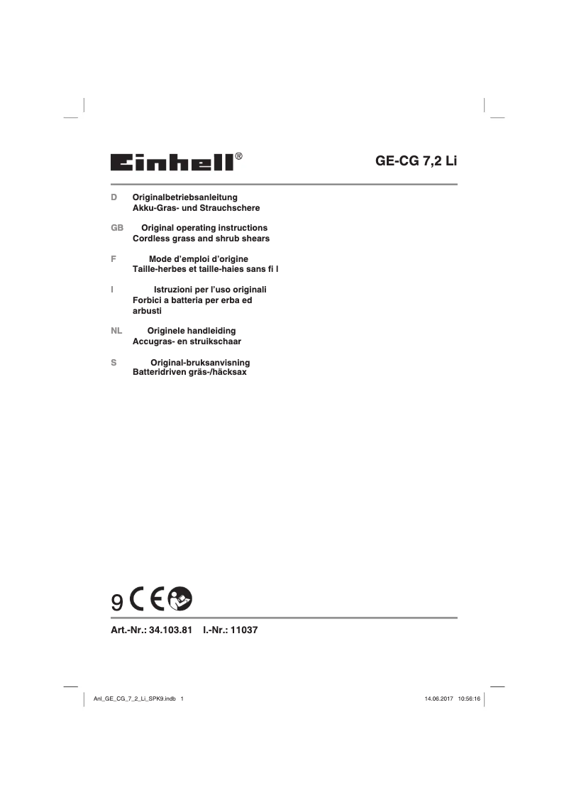 Page 1 de la notice Manuel utilisateur Einhell GE-CG 7,2 Li