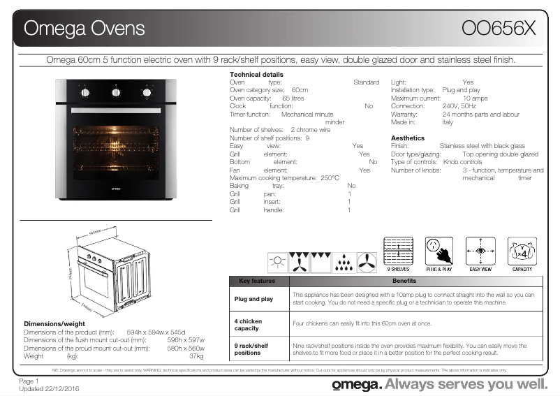 Page n°1 - Fiche technique Omega OO656X