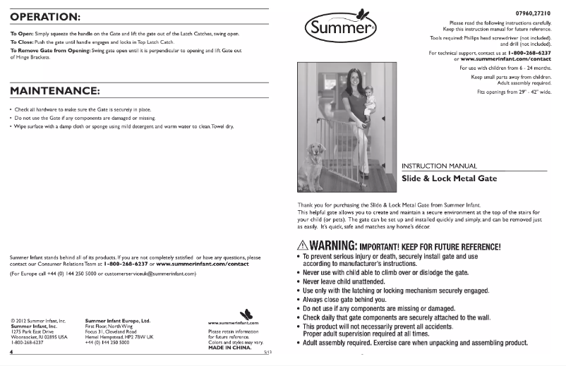 Page n°1 - Manuel utilisateur Summer Infant 27210A